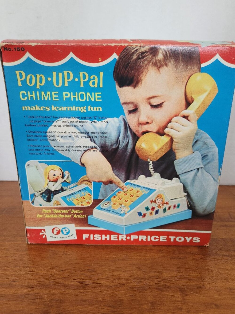 Vintage 1968 Fisher Price Toys Pop Up Pal Chime Phone #150 w original box toy T2